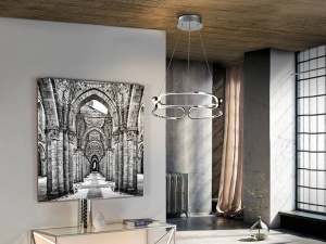 LUSTRA/PLAFONIERA COLETTE, CU TELECOMANDA, 47CM, CROM/OPAL, DIN ALUMINIU SI SILICON, STIL MODERN