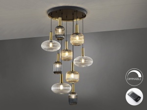 LUSTRA/PLAFONIERA NORMA, CU TELECOMANDA, 80CM, MULTICOLORA, DIN METAL SI STICLA, STIL MODERN - Img 6