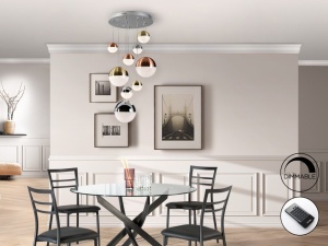 LUSTRA/PLAFONIERA SPHERE, CU TELECOMANDA, 50 CM, CROM/ALAMA/CUPRU, DIN METAL SI POLICARBONAT, STIL MODERN - Img 2