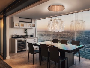 LUSTRA/PLAFONIERA VELOS, CU TELECOMANDA, 80/270 CM, AURIU ROSE/TRANSPARENT, DIN METAL SI METACRILAT MICROIMPRIMAT, STIL MODERN