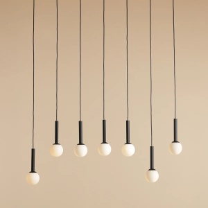 LUSTRA RIU, 7 BRATE, 200 CM, NEGRU MAT/ALB, DIN STICLA SI METAL, STIL MODERN - Img 2
