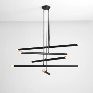 LUSTRA TUBO 10, 5 BRATE, 105 CM, NEAGRA, DIN METAL, STIL MODERN