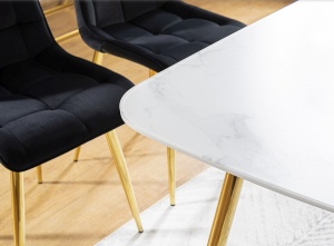 MASA DINING CERES, 140 CM, EFECT DE MARMURA ALBA/AURIU, BLAT DIN MDF, STICLA SECURIZATA SI PICIOARE DIN METAL, STIL MODERN - Img 7