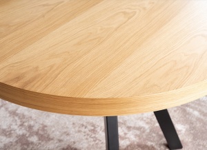 MASA DINING EXTENSIBILA DOMINGO, 100/250 CM, STEJAR/NEGRU, BLAT DIN FURNIR NATURAL SI PICIOARE DIN METAL, STIL MODERN - Img 5
