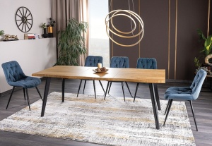 MASA DINING EXTENSIBILA FRESNO, 120/180 CM, STEJAR ARTISAN/NEGRU, BLAT DIN MDF, FURNIR SI PICIOARE DIN METAL, STIL MODERN - Img 1