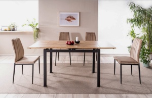 MASA DINING, EXTENSIBILA, GD-017, STEJAR/NEGRU MAT, 110(170)X74, DIN MDF, FURNIR SI METAL, STIL MODERN, SIGNAL - Img 2