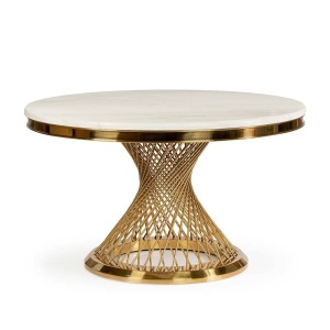 MASA DINING ROMANCE, EFECT DE MARMURA ALBA/AURIU, 130 CM, BLAT DIN CERAMICA SI PICIOR DIN METAL, STIL MODERN, ATR - Img 2