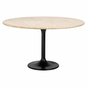 MASA DINING ROTUNDA HAMPTON, 140 CM, CREM/NEGRU, DIN TRAVERTIN SI METAL, RICHMOND INTERIORS