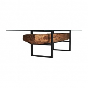 MASA DINING WIKERA REF. 28704, DIN LEMN MASIV TROPICAL, STICLA SI METAL, STIL VINTAGE, VIC - Img 2