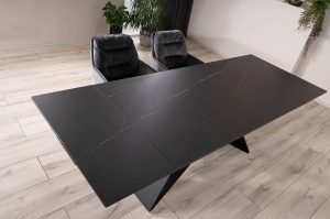 MASA EXTENSIBILA SALVADORE SAHARA, EFECT DE MARMURA/NEGRU, 160/240 CM, STICLA, CERAMICA ITALIANA SI METAL, STIL MODERN - Img 2