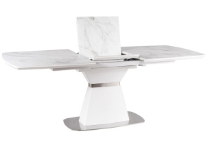 MASA EXTENSIBILA SATURN II, 160/210 CM, EFECT DE MARMURA ALBA/CROM, DIN CERAMICA, MDF SI METAL, STIL MODERN - Img 7