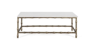 MASUTA DE CAFEA 110CM, ALB/AURIU, BLAT DIN MARMURA SI METAL, STIL RETRO