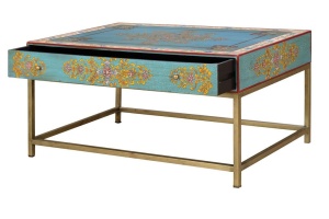 MASUTA DE CAFEA 46x90CM, MULTICOLOR/AURIU, DIN LEMN DE MANGO SI METAL, STIL VINTAGE - Img 4