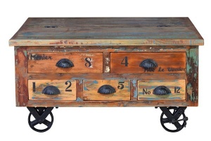 MASUTA DE CAFEA 90CM, VERRIER, MARO/NEGRU, DIN LEMN SI FIER, STIL VINTAGE