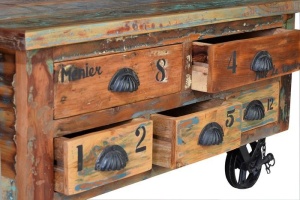 MASUTA DE CAFEA 90CM, VERRIER, MARO/NEGRU, DIN LEMN SI FIER, STIL VINTAGE - Img 5