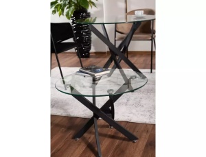 MASUTA DE CAFEA AGIS A, 60 CM, TRANSPARENT/NEGRU, BLAT DIN STICLA SECURIZATA SI CADRU DIN METAL, STIL MODERN - Img 2
