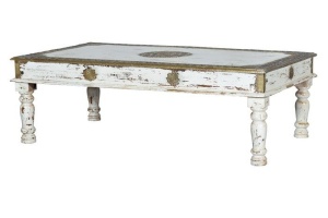 MASUTA DE CAFEA AYALA 140CM, DIN LEMN DE MANGO CU DETALII DIN BRONZ, STIL VINTAGE - Img 5