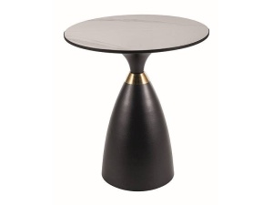 MASUTA DE CAFEA GEMINI, 50 CM, EFECT DE MARMURA ALBA/NEGRU/AURIU, BLAT DIN CERAMICA SI CADRU DIN METAL, STIL MODERN - Img 1