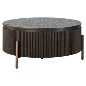 MASUTA DE CAFEA LUXOR, 95 CM, MARO/AURIU ANTICHIZAT, DIN LEMN DE STEJAR SI METAL, RICHMOND INTERIORS - Img 2
