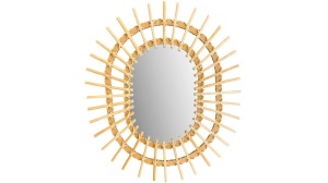 OGLINDA BAIE REA BOHO QDJ5749, 57CM, NATURAL, DIN STICLA SI LEMN, CALITATE SUPERIOARA