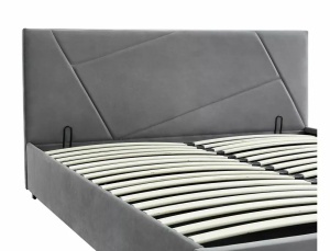 PAT DORMITOR COLUMBIA, CU SPATIU DE DEPOZITARE, 140 CM, GRI TAP 192, TAPITERIE DIN CATIFEA, STIL MODERN - Img 2