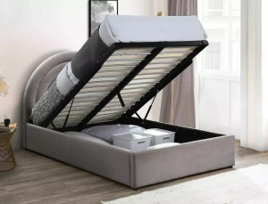 PAT DORMITOR POLLY, CU SPATIU DE DEPOZITARE, 120 CM, BEJ BLUVEL 40, TAPITERIE DIN CATIFEA, STIL MODERN - Img 2