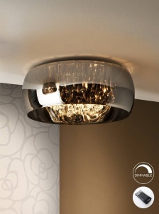 PLAFONIERA ARGOS, CU TELECOMANDA, 50 CM, CROM/TRANSPARENT, DIN METAL SI STICLA, STIL MODERN