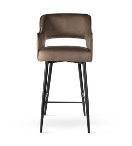 SCAUN DE BAR MERCY SUPREME, 70 CM, BEJ INCHIS/NEGRU, TAPITERIE DIN CATIFEA SI PICIOARE DIN METAL, STIL MODERN, ATR - Img 2