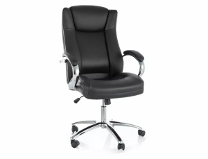 SCAUN DE BIROU Q-904, NEGRU/CROM, TAPITERIE DIN PIELE ECOLOGICA SI PICIOR DIN METAL, STIL MODERN - Img 1