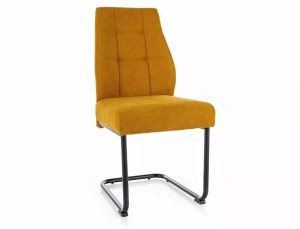 SCAUN DINING APRIL, CURRY 66/NEGRU MAT, TAPITERIE DIN STOFA VARDO SI PICIOARE DIN METAL, STIL MODERN - Img 1