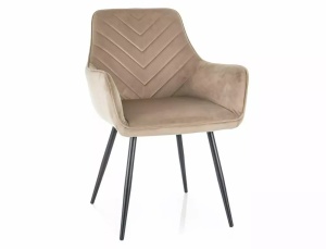 SCAUN DINING FIG, BEJ BLUVEL 28/NEGRU MAT, TAPITERIE DIN CATIFEA SI PICIOARE DIN METAL, STIL MODERN - Img 1
