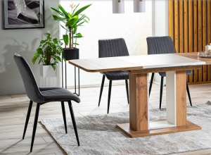 SCAUN DINING KIM, GRI BLUVEL 14/NEGRU MAT, TAPITERIE DIN CATIFEA SI PICIOARE DIN METAL, STIL MODERN - Img 3