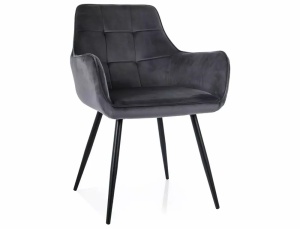 SCAUN DINING LEMON, NEGRU BLUVEL 19/NEGRU MAT, TAPITERIE DIN CATIFEA SI PICIOARE DIN METAL, STIL MODERN - Img 1