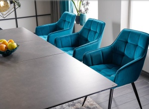 SCAUN DINING LILIA, TURCOAZ BLUVEL 85/NEGRU MAT, TAPITERIE DIN CATIFEA SI PICIOARE DIN METAL, STIL MODERN - Img 2