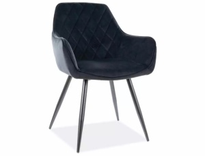SCAUN DINING LINEA, NEGRU BLUVEL 19/NEGRU MAT, TAPITERIE DIN CATIFEA SI PICIOARE DIN METAL, STIL MODERN - Img 1