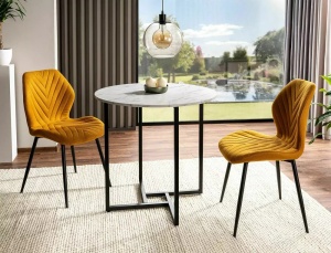 SCAUN DINING MIKE, CURRY 66/NEGRU MAT, TAPITERIE DIN STOFA SI PICIOARE DIN METAL, STIL MODERN - Img 5