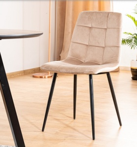 SCAUN DINING MILA, BEJ BLUVEL 28/NEGRU MAT, TAPITERIE DIN CATIFEA SI PICIOARE DIN METAL, STIL MODERN - Img 2