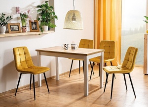 SCAUN DINING MILA, CURRY BLUVEL 68/NEGRU MAT, TAPITERIE DIN CATIFEA SI PICIOARE DIN METAL, STIL MODERN - Img 5