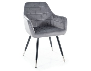 SCAUN DINING NUXE, GRI BLUVEL 14/NEGRU MAT/CROM, TAPITERIE DIN CATIFEA SI PICIOARE DIN METAL, STIL MODERN, SIGNAL - Img 1