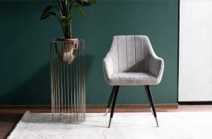 SCAUN DINING NUXE, GRI DESCHIS BLUVEL 03/NEGRU MAT/CROM, TAPITERIE DIN CATIFEA SI PICIOARE DIN METAL, STIL MODERN, SIGNAL - Img 2