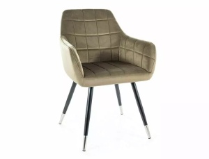 SCAUN DINING NUXE, OLIVE BLUVEL 77/NEGRU MAT/CROM, TAPITERIE DIN CATIFEA SI PICIOARE DIN METAL, STIL MODERN - Img 1