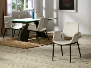 SCAUN DINING SOWA, 86 CM, ALB/NEGRU MAT, TAPITERIE DIN STOFA FINA SI PICIOARE DIN METAL, STIL MODERN - Img 4