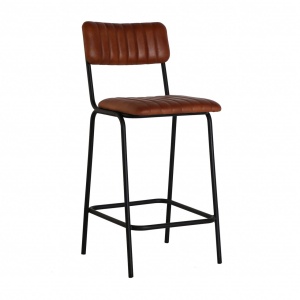 SCAUN MORTON REF. 28603, MARONIU, STIL VINTAGE, DIN PIELE NATURALA SI FIER, VIC
