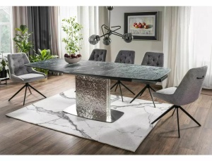 SCAUN PIVOTANT ASTI, GRI INCHIS 18/NEGRU MAT, TAPITERIE DIN STOFA BREGO SI PICIOARE DIN METAL, STIL MODERN - Img 4