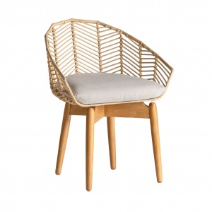 SCAUN PLISSÉ REF. 28393, CULOARE NATURALA, STIL SCANDINAV, DIN LEMN MASIV DE MAHON, RATAN SI BUMBAC, VIC
