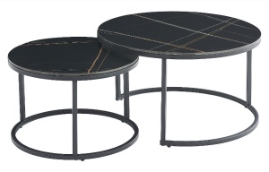 SET 2 MASUTE DE CAFEA FERRANTE D, 60/80 CM, EFECT DE MARMURA NEAGRA/NEGRU, BLAT DIN CERAMICA SI CADRU DIN METAL, STIL MODERN - Img 5