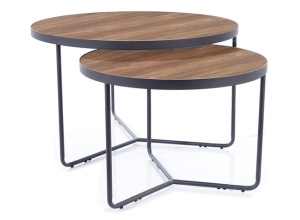 SET 2 MASUTE DE CAFEA ITALIA II, 60/80 CM, NUC/NEGRU, BLAT DIN MDF, FURNIR NATURAL SI CADRU DIN METAL, STIL MODERN - Img 2