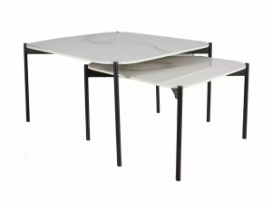 SET 2 MASUTE DE CAFEA STEP , 60/80 CM, EFECT DE MARMURA ALBA/NEGRU, BLAT DIN CERAMICA SI CADRU DIN METAL, STIL MODERN - Img 1