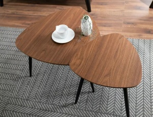 SET 2 MASUTE DE CAFEA TWIN, 40/60 CM, NUC/NEGRU, BLAT DIN MDF, FURNIR NATURAL SI CADRU DIN METAL, STIL MODERN - Img 5