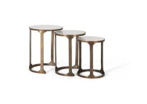 SET 3 MASUTE DE CAFEA, NATURAL, BLAT DIN MARMURA SI METAL, STIL RETRO